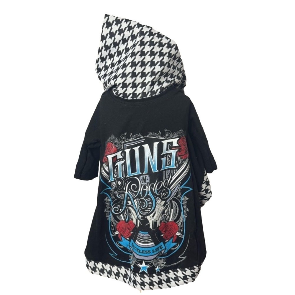 Handmade Upcycled Guns N’ Roses Hooded Jacket Kids 2T 3T Rock Band Houndstooth